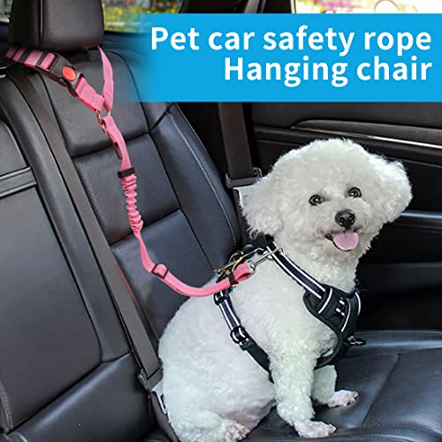 YAOHDAO Dog Seat Belt Harness for Car, Restraint Adjustable with Elastic Bungee Buffer Headrest for Vehicle, 360 Degree Swivel Nylon Pet Safety Seat Belts Heavy Duty Car Harness for Dogs (Pink) - view 2