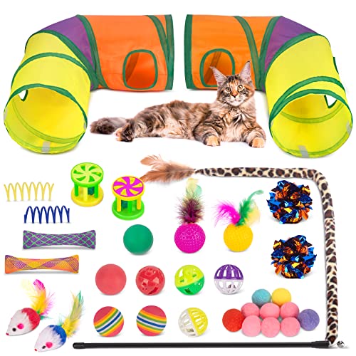 Cat Toys Set 33Pcs, Collapsible Play Tunnels for Indoor Cats