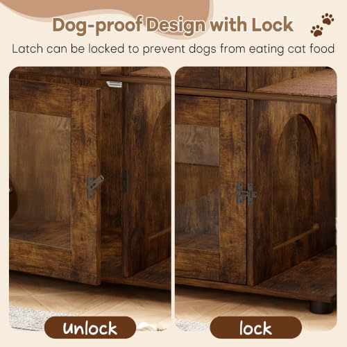 Double Dog Proof Cat Feeding Station, Wood Dog Proof Cat Feeder, Walnut - view 4
