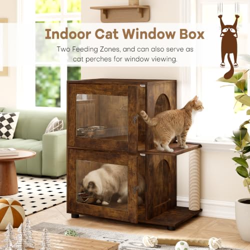 Double Dog Proof Cat Feeding Station, Wood Dog Proof Cat Feeder, Walnut - view 6