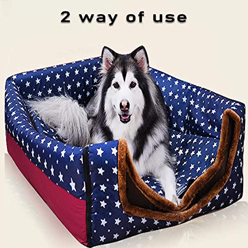 Medium Large Jumbo Dog Bed Dog House with Roof,Warm Heated Cushion Igloo 2 In 1 Portable Dog House Kennel Washable Comfy Calming Wicker Pet Sofa Bed,S - view 2