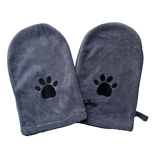 Microfiber Pet Towel Mitts - Paw Cleaning and Drying Mitts/Gloves for Dogs and Cats (Gray, Large - 2 Pack)