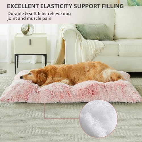 Dog Beds for Large Dogs, Plush Dog Crate Bed Fluffy Cozy Kennel Pad for Sleeping &Ease Anxiety, Washable Pet Mats with Anti-Slip Bottom for Large Medium Dogs, Pet Bed, Pink - view 2