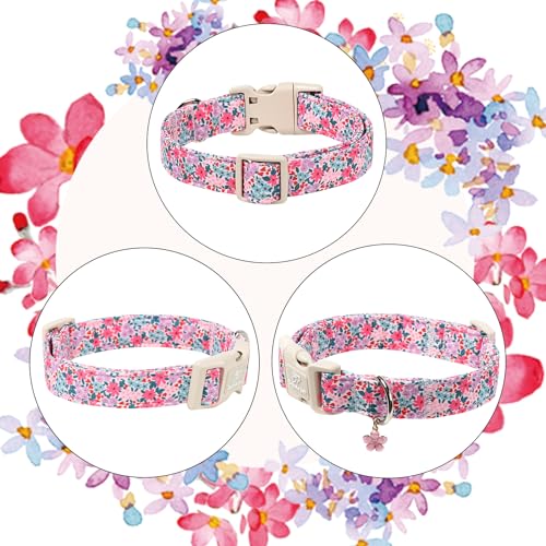 Floral Dog Collar, Cute Girl Dog Collars - Pastel Wildflowers Pattern Spring Summer Puppy Collar, Adjustable Female Dog Collars for Small Medium Large Dogs S - view 6