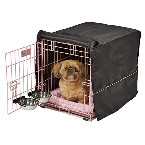 Pink Fashion iCrate Starter Kit, 24-inch Dog Crate Bundle for Small Dogs, Includes Crate, Pet Bed, 2 Bowls and Privacy Cover