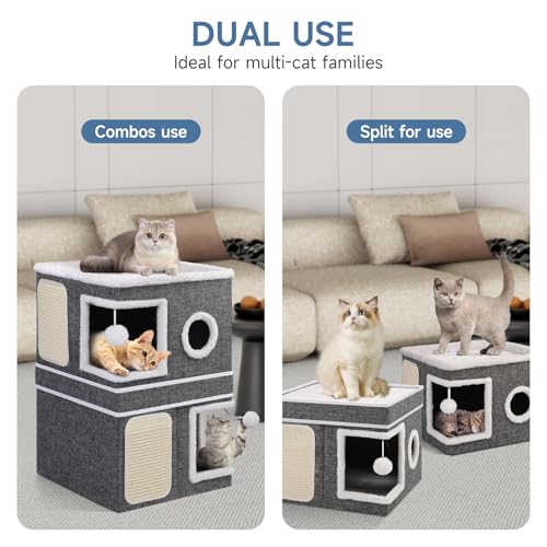 2 Story Cat House beds for Indoor Cats with Scratch Pads Grey - view 2