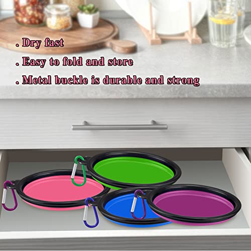 4 Pack Collapsible Dog Bowl Portable Foldable Travel Pets Bowls Cats Water Feeding Food Bowls Silicone Expandable Cup Dish Puppies for Walking Camping Outdoors with Carabiner Clip - view 5