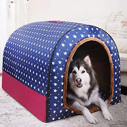 Medium Large Jumbo Dog Bed Dog House with Roof,Warm Heated Cushion Igloo 2 In 1 Portable Dog House Kennel Washable Comfy Calming Wicker Pet Sofa Bed,S - view 6