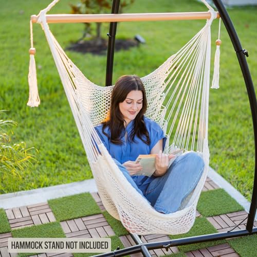 Hanging Hammock Chair, Caribbean Rope Swing Chair Wood Spreader Bar - view 6