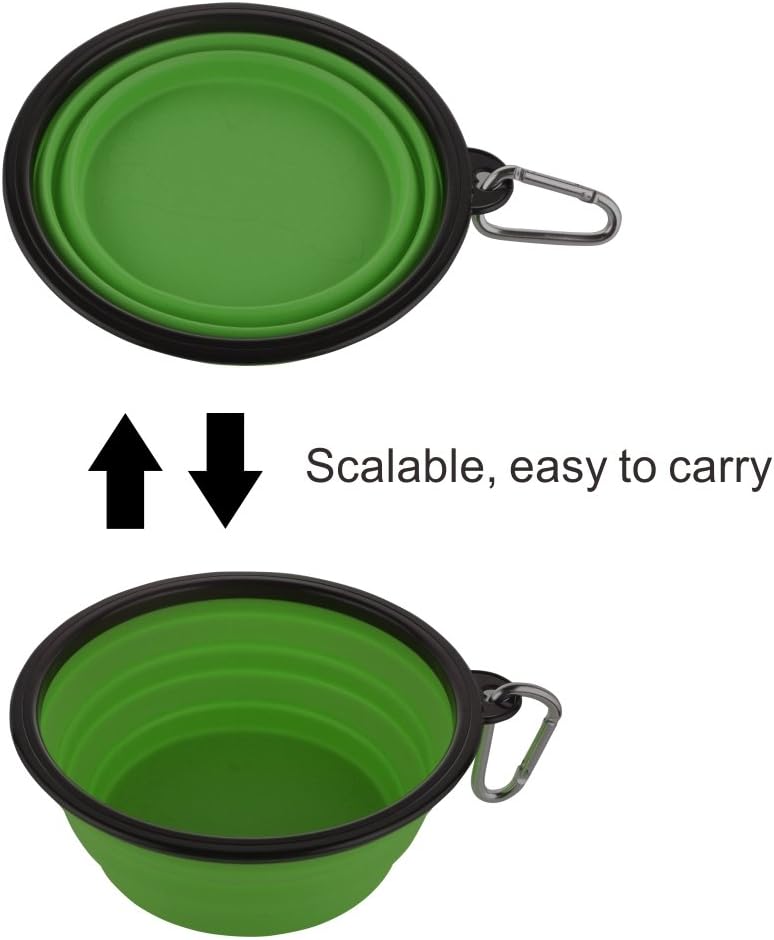 Large collapsible dog bowls, 34oz portable foldable travel water bowl food dishes with carabiner clip for traveling, hiking, walking, 2 pack (purple+green) - view 4