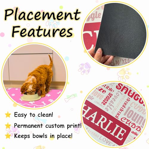 Personalized Pet Food Mat Custom Dog Cat Feeding Wateproof Mats Customized Non Slip Water Bowl Placemats for Floor-Name - view 4