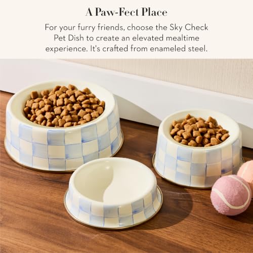 Enamel Pet Dish, Large, Light-Blue-and-White Sky Check - view 2