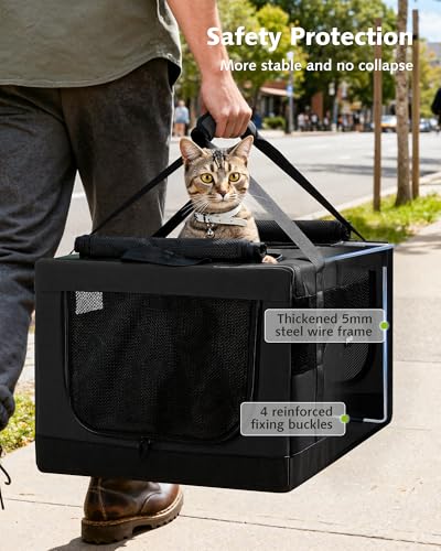 Large Cat Carrier, Soft Double Pet Crate for 2 Cats Travel,Dark Gray - view 2