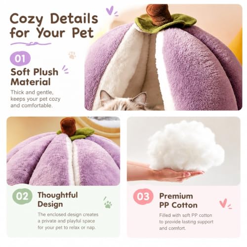 Mangosteen Cat Cave Bed, Convertible Hooded Pet Nest for Large Cats, Indoor - view 4