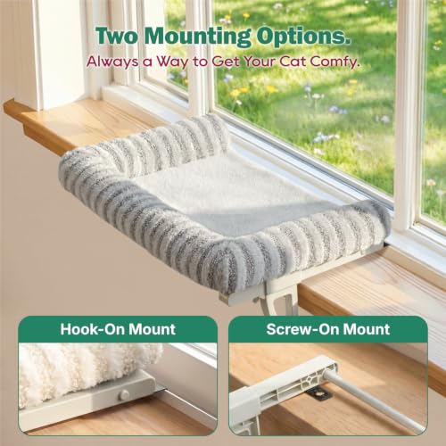 Mellow 3-Sided Cat Perch for Windowsill, Dual-Mount (Gray, L) - view 4