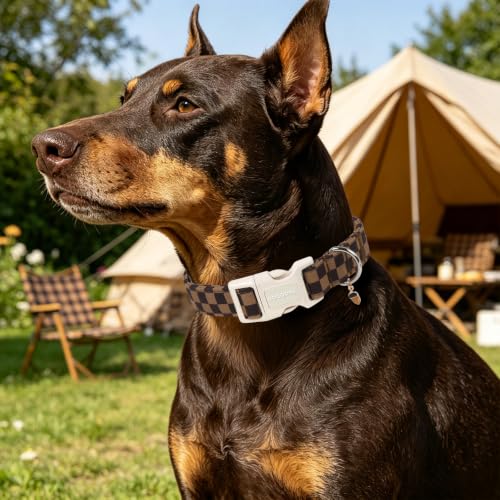 Brown Checked Dog Collar, Autumn Plaid Dog Collar,Western Grid Dogs Collars for Small Medium Dogs, Neck 11-16 inches - view 4