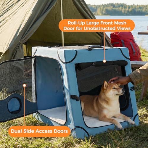 Portable Dog Crate for Car Travel,Metal Frame Pet Crate,Pet Carrier for Car Back Seat Secures with Headrest Strap and Seatbelt,M - view 5