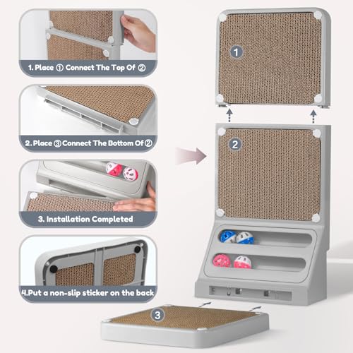 Cat Scratching Board Cat Scratching Post,2-in1 L Shaped Cats Cardboard Scratcher with Box, Kitten Scratcher Ball Wall Scratchers Pad for Indoor Cats Grey - view 5