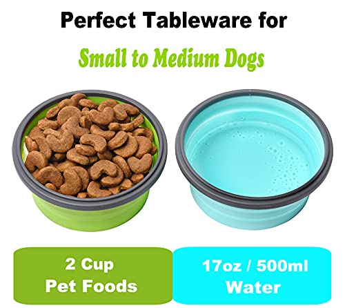 2 Pack Collapsible Silicone Travel Dog Bowls with Lids - Portable Pet Feeders, 17 oz 500ml - view 3