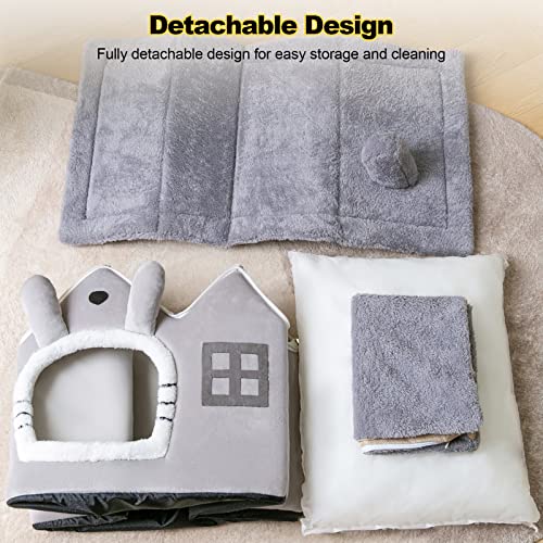 Cat Cave Bed, Warm and Cosy Plush Cat Igloo, Washable Dog Bed with Removable Pillow Cushion, Improve Sleep, Foldable Cat House(L, Grey) - view 3