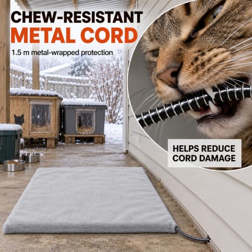 Outdoor & Indoor Pet Heating Pad for Cats & Small Dogs, Auto Maintains 100.4-107.6°F, Faux Rabbit Fur, Waterproof Base, 1.8m Bite-Resistant Steel Cord, Washable Cover, Cat House & Dog Bed, 20x16 Inch - view 5