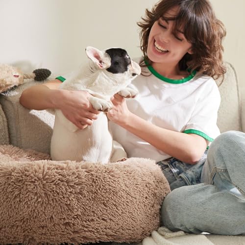 Calming Dog Bed Medium Size Dog Donut Washable Pet Bed,30ins Camel - view 2