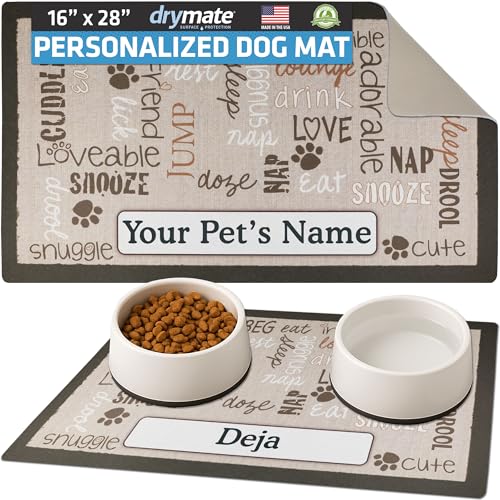 Personalized Pet Bowl Placemat Dog Cat Food Mats 16x28 Linen Tan
