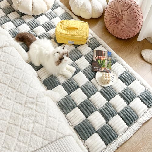 Fluffy Couch Cover for Pets - Large Cream-Coloured Fuzzy Plaid Square Pet Mat Bed Couch Protector - Bay Window Cushion Bedside Carpet (Blue, 23.6 * 63in) - view 4