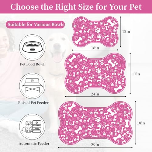 Dog & Cat Food Mat Bone Shaped Pet Feeding Mat Quick Absorb Water Bowl Placemat with Rubber Backing Indoor Floor Stain Resistant Pet Accessory Supplies (Pink Small, 12x18 Inches) - view 6