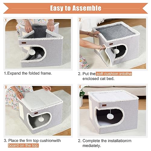Cat Bed for Indoor Cats Cube House, Covered Cat Cave Beds & Furniture with Scratch Pad and Hideaway Tent, Cute Modern Cat Condo for Multi Small Pet Large Kitten Kitty, Green - view 4