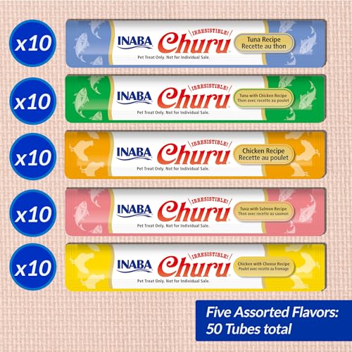 Churu Cat Treats, Lickable, Squeezable Creamy Purée Cat Treat with Green Tea Extract & Taurine, 0.5 Ounces Each Tube, 50 Tubes, Tuna & Chicken Variety - view 6