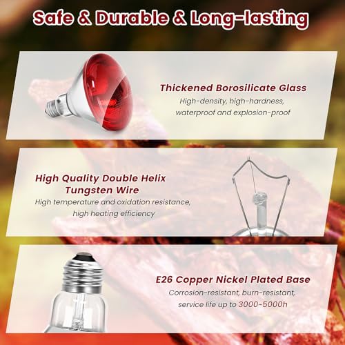 Infrared Heat Lamp Bulb for Chickens Red Heat Lamp Flood Light Heat Lamp Bulb 150 W Heating Bulbs for Brooder Coops Pets Chicks Reptiles Food Service (1 Pack) - view 5