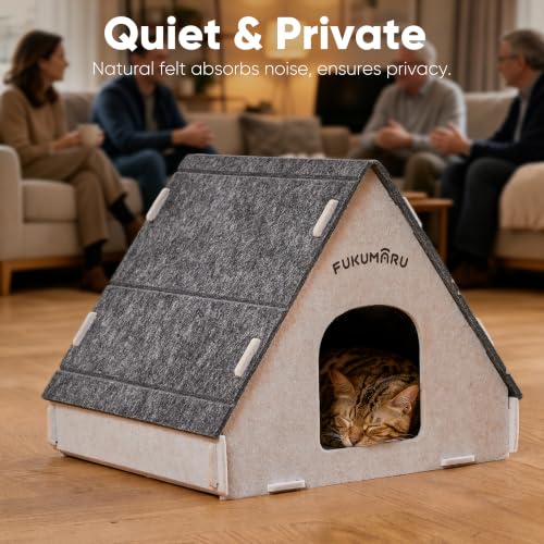 Cat House Cave Bed for Indoor Cats, Large Warm Felt Cat Hideaway - view 3
