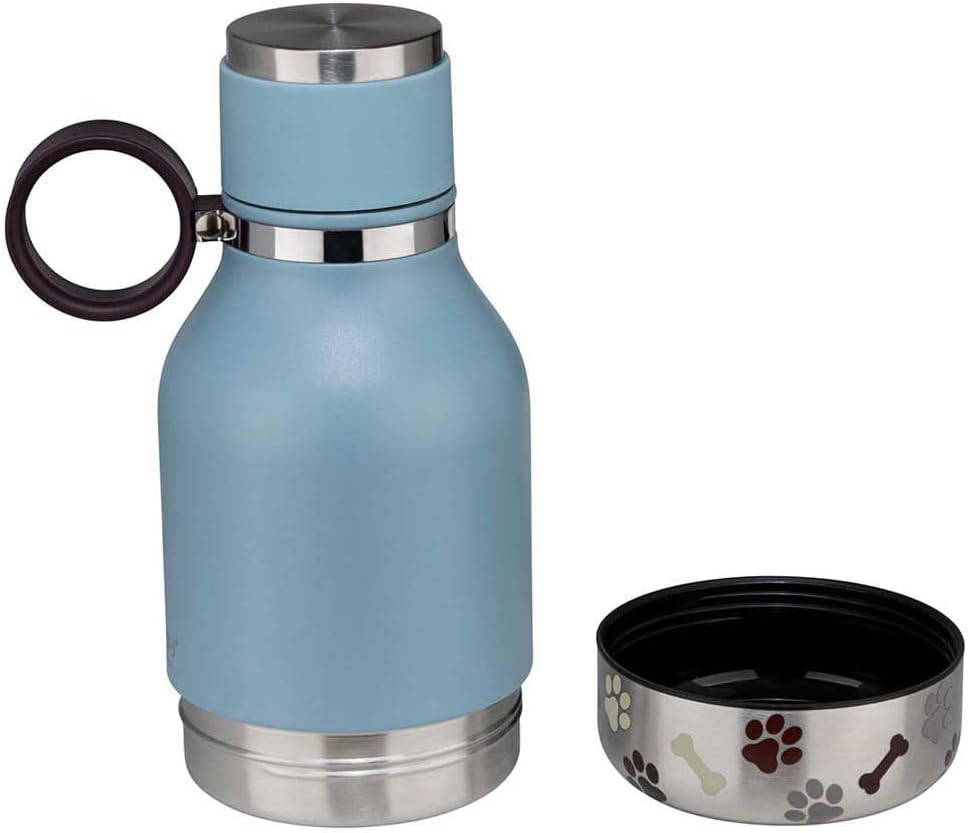 Dog Bowl Attached to Stainless Steel Insulated Travel Bottle for Human 37oz/1.1 Liter (Blue) - view 2