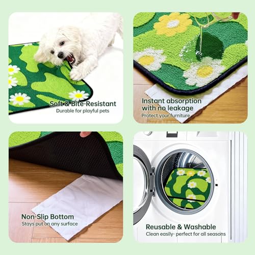 Reusable Puppy Pads for Small Dogs, Washable Pee Pads with Non-Slip, Absorbent Leakproof Mat for Crates, Playpens, Pet Beds & Whelping, Indoor Potty Training Grass Green, 14"x18", 2 Pack - view 4
