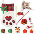 11Pcs Christmas Cat Stocking Toys Interactive Cat Toys Pack Including Feather Teaser Wand Catnip Mouse Crinkle Bells Ball Spring Toys for Indoor Cats, Christmas Hanging Stocking for Pet Cats