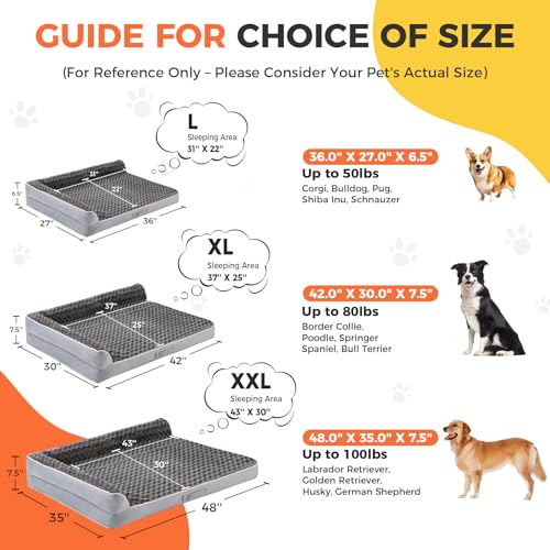 Orthopedic Dog Bed for Medium Size Dog, 36"x27"x6.5", Grey - view 4