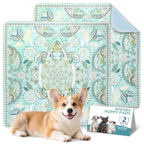 Washable Pee Pads for Dogs, 2 Pack Reusable Puppy Training Pads 31.5"x31.5" Super Absorbent Dog Pee Pad Waterproof Dog Training Pads, Non-Slip Potty Pads, Whelping Pads Blue