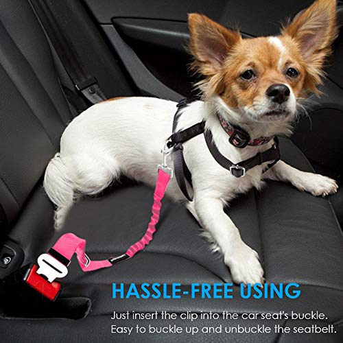 2 Pack Dog Seat Belt, Retractable Dog Car Harness Adjustable Pet Safety Belt with Elastic Bungee Buffer, Heavy Duty & Durable & 360 Degree Swivel Dog Seatbelts - view 6