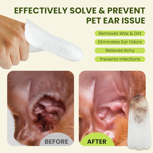 Dog Ear Wipes - 100 Count Dog Ear Cleaner Finger Wipes for Dogs & Cats, Pre-Moistened Ear Cleaning Wipes for Puppies, Kittens & Small Animals, Thick Pet Ear Wipes to Remove Wax, Dirt & Debris - view 5