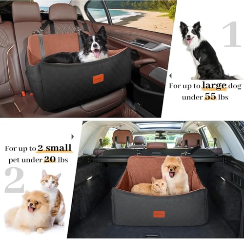 Dog Car Seat for Medium & Large Dogs Up to 55lbs, Memory Foam Cushion, Washable Cover, Safety Straps & Non-Slip Bottom(Black/Brown,Large) - view 5