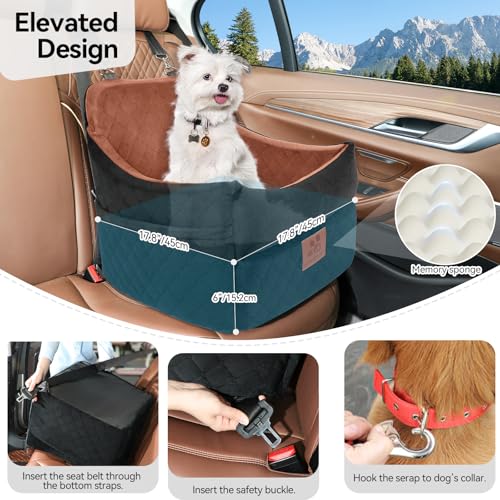 Dog Car Seat for Small/Medium Dogs, Dog Booster Car Seats with Thick Cushion for Dogs Under 35 lbs, Detachable Washable Pet Carseat with Storage Pockets, 2 Safety Belts(Black/Brown) - view 4
