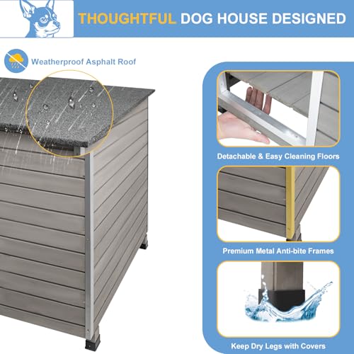0.47" Thick Fir Wood Large Dog House Outdoor, Weatherproof Igloo House for Small to Large Dogs with Removable Floor & Raised Feet, Easy Assembly Pet Shelter for Outside Use - view 4