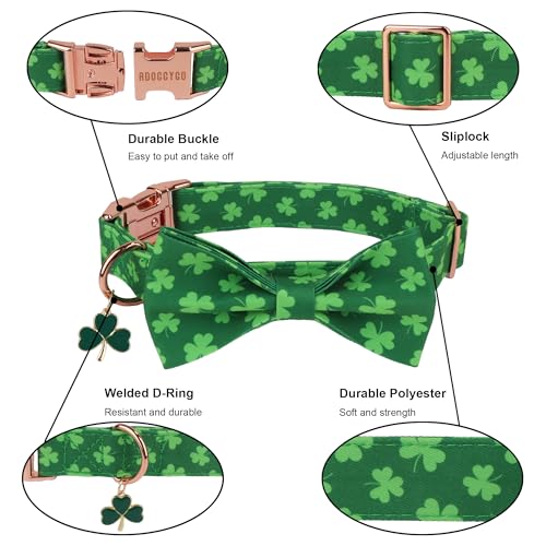 St Patricks Day Dog Collar with Bow, Detachable Shamrock Bowtie, Metal Buckle, Adjustable Green Shamrock Collars for Medium Dogs Boy Girl (Medium) - view 5