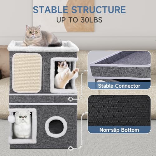 2 Story Cat House beds for Indoor Cats with Scratch Pads Grey - view 5