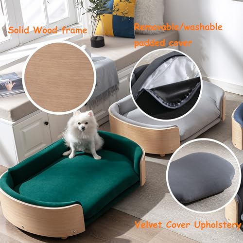 Elevated Dog Bed Pet Sofa with Solid Wood Legs and Bent Soft Backrest, Pet Cat Stool Bed with Velvet Cushion,for Large and Medium Size Dogs Kitten, Large Size - view 4