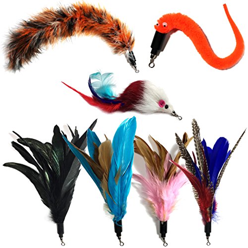 7 Piece - Plus Bonus - Replacement Feathers and Soft Furry for Interactive Cat and Kitten Toy Wands…