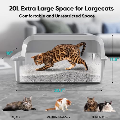Stainless Steel Cat Litter Box with Lid, XL Large Litter Box for Big Cats, Enclosed Kitty Litter Pan with High Sides, Anti-Leakage & Non-Stick, Easy to Clean, Included Scoop, Aisle and Mat - view 2