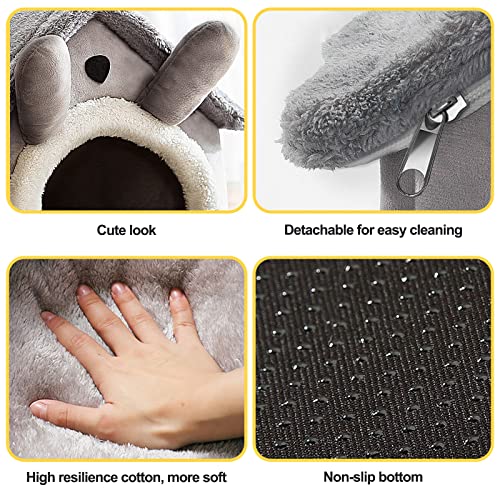 Cat Cave Bed, Warm and Cosy Plush Cat Igloo, Washable Dog Bed with Removable Pillow Cushion, Improve Sleep, Foldable Cat House(L, Grey) - view 5
