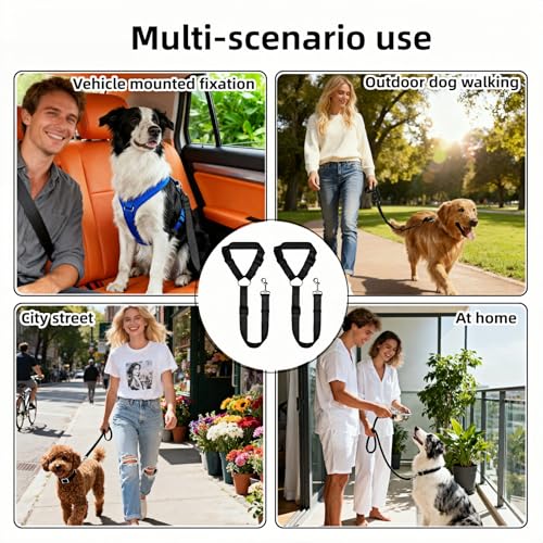 2-in-1 Car Seat Belt for Dogs, Headrest Dog Safety Harness & Leash - Adjustable Nylon Vehicle Pet Restraint, Tangle-Free Travel Solution for Small to Medium Dogs, 2-Pack - view 5
